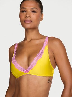 Tease Satin Lace-Trim Wireless Plunge Bra