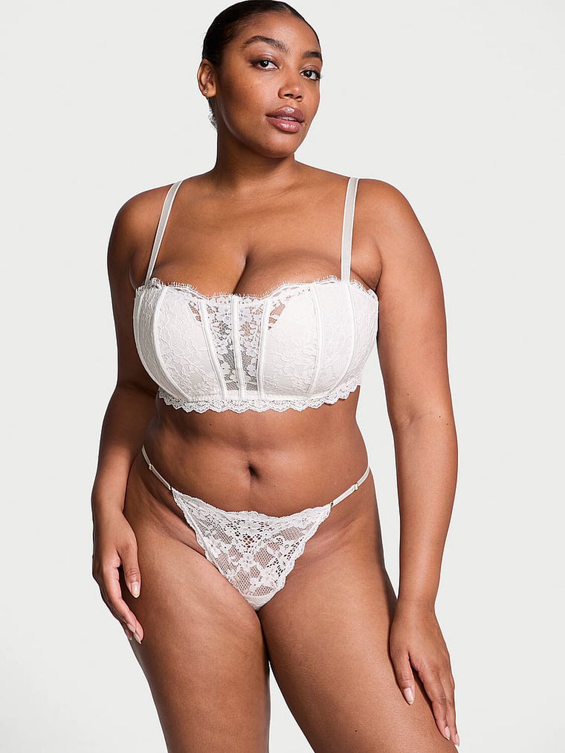 vs Dream Angels Lace Adjustable V-String Panty Coconut White 4 of 4 