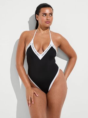 Iconic Logo Plunge One-Piece Swimsuit