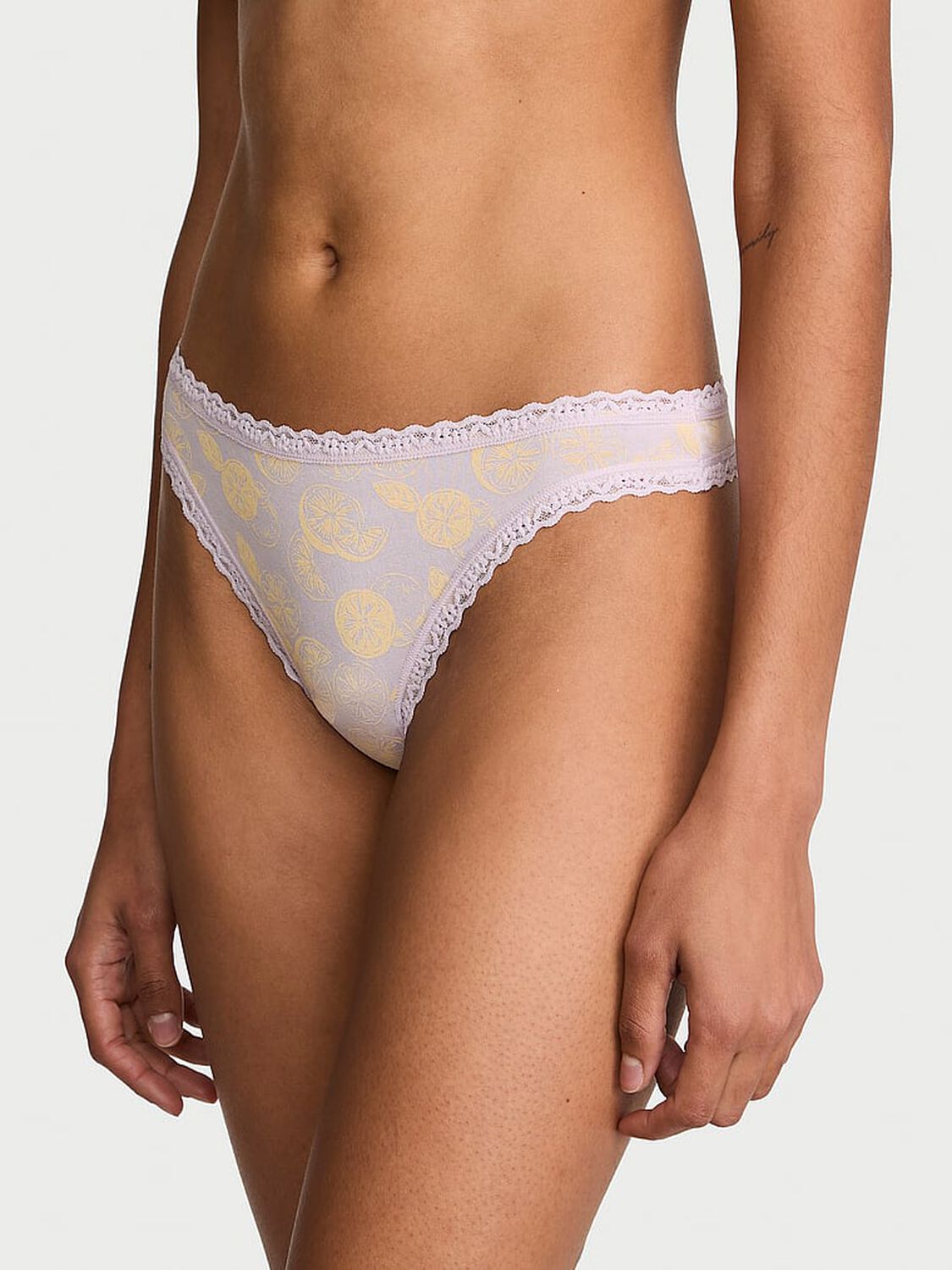 vs Lace Trim Cotton Lace-Waist Thong Perfume Lemon Splash 1 of 3 