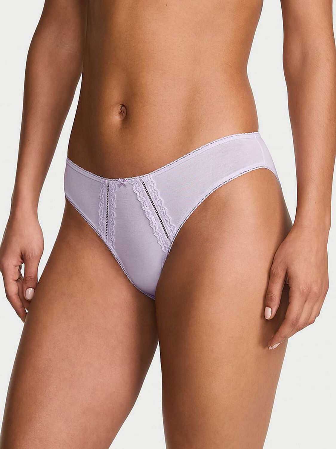 vs Victoria's Secret Cotton Lace-Trim Bikini Panty Purple Whisper 1 of 3 