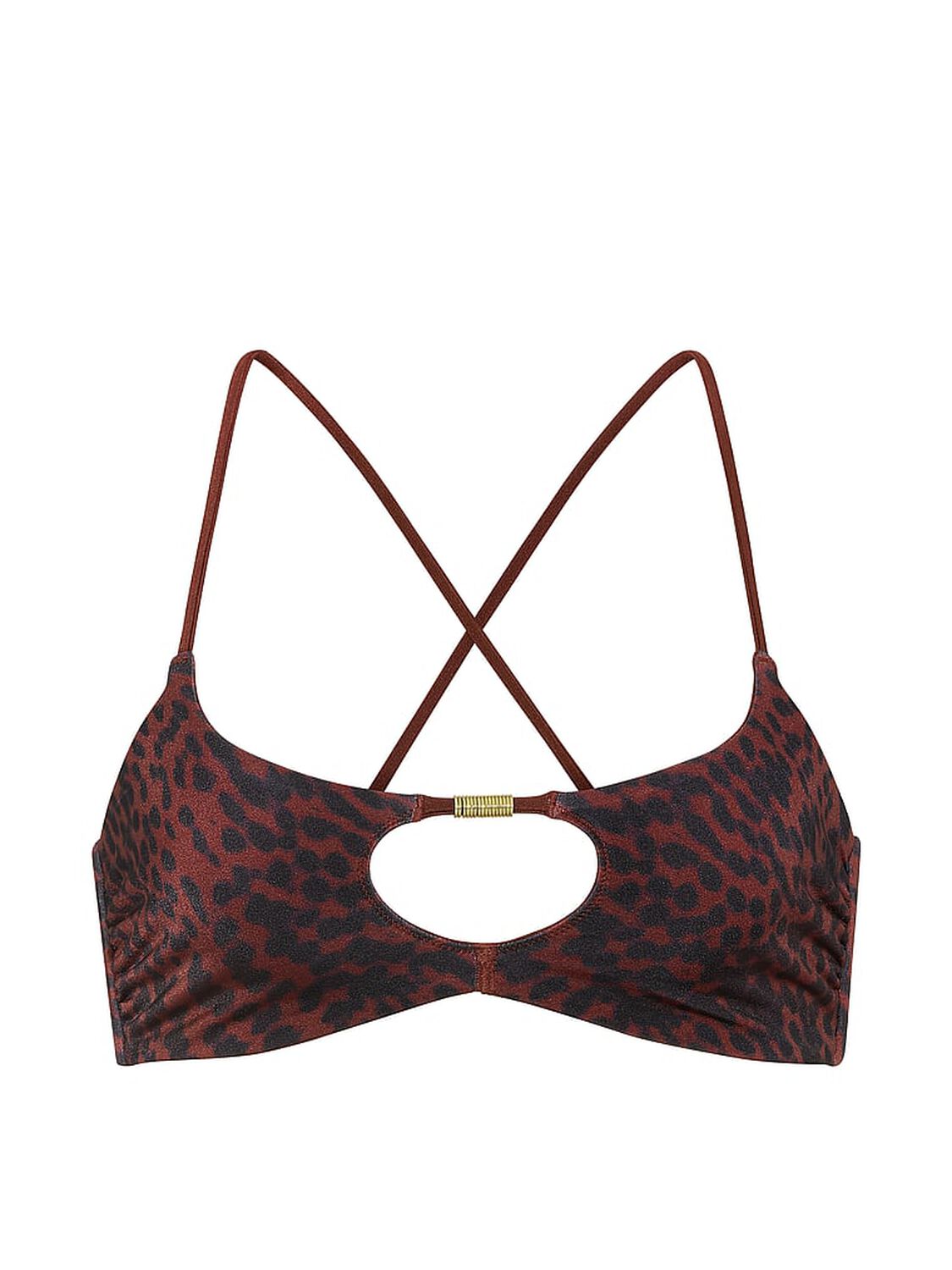 vs Victoria's Secret Swim Reversible Cut-Out Rings Bralette Bikini Top Dark Chili Cheetah 3 of 3 