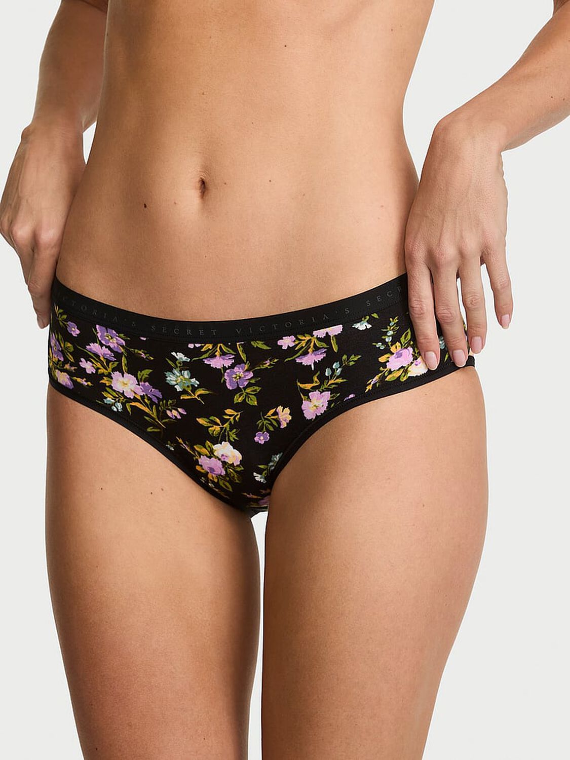 vs Victoria's Secret Stretch Cotton Hiphugger Panty Black Blooming Floral 1 of 3 