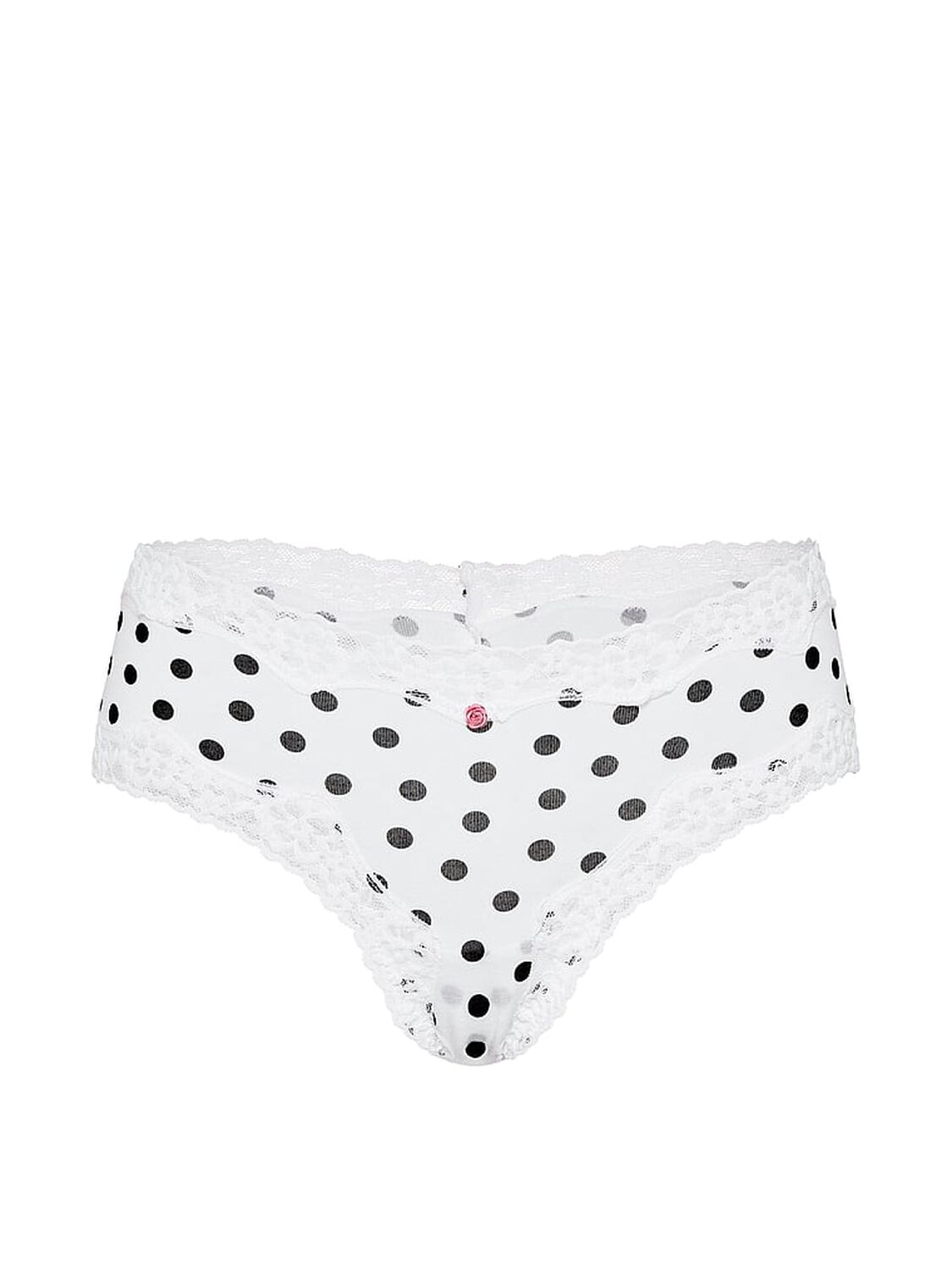 vs Lace Trim Cotton Lace-Waist Cheeky Panty Vs White Dot 3 of 4 