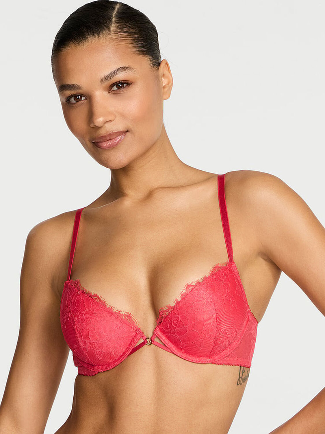 vs Very Sexy Rose Lace Lightly Lined Plunge Demi Bra Hot Coral 1 of 2 