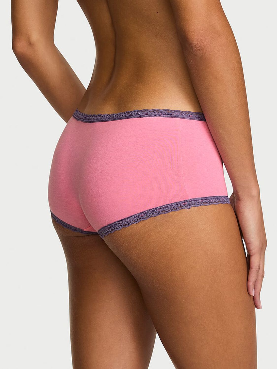 vs Lace Trim Cotton Lace-Trim Boyshort Panty Sexy Little Pink 2 of 3 