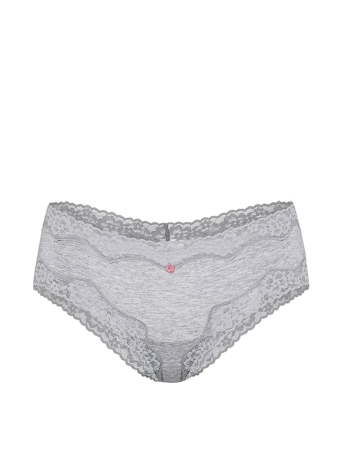 vs Lace Trim Cotton Lace-Waist Cheeky Panty Medium Heather Grey 3 of 4 