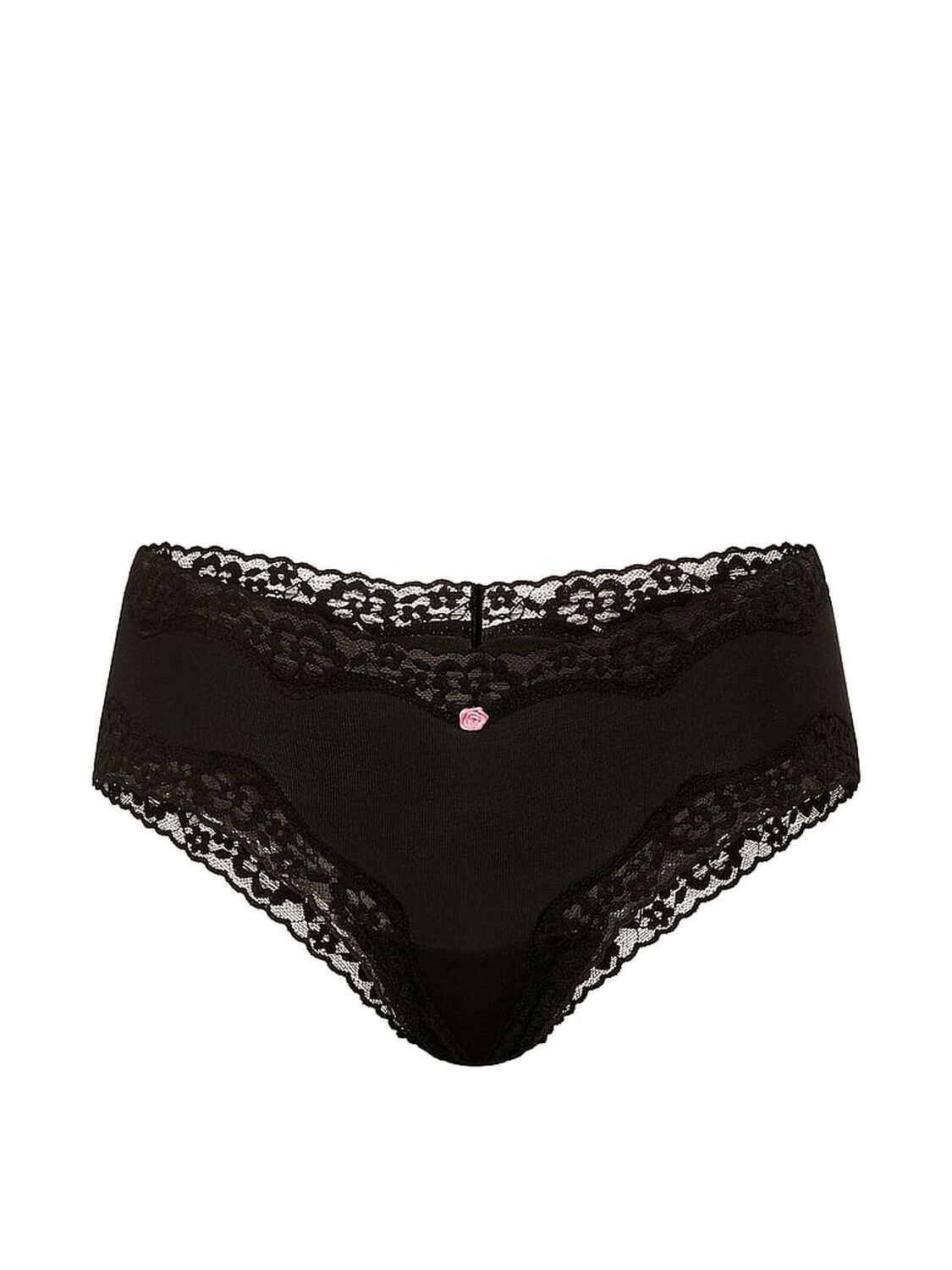 vs Lace Trim Cotton Lace-Waist Cheeky Panty Black 3 of 3 