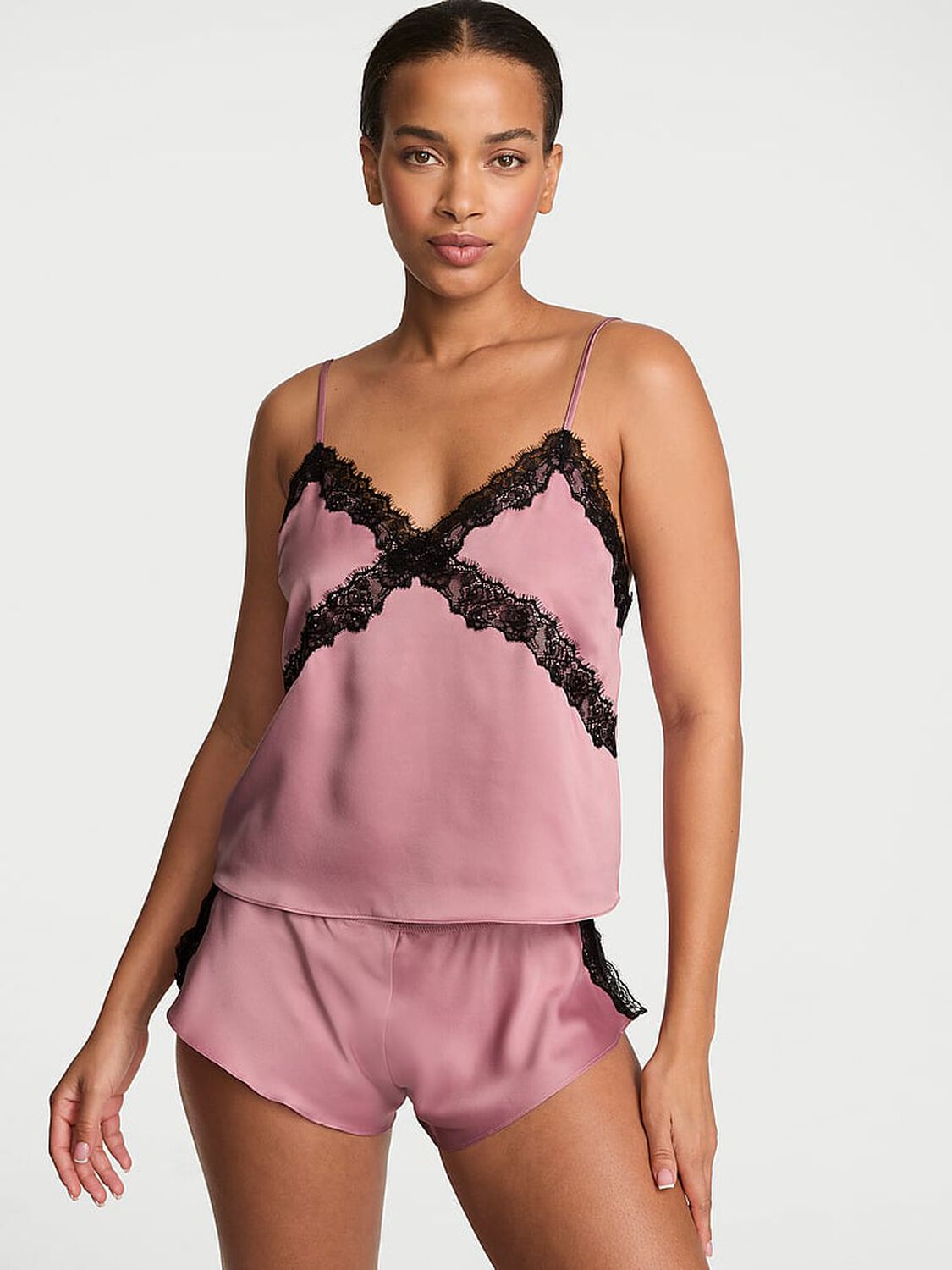 vs Very Sexy Satin Rose Lace-Trim Cami & Flutter Short Set 1 of 2 