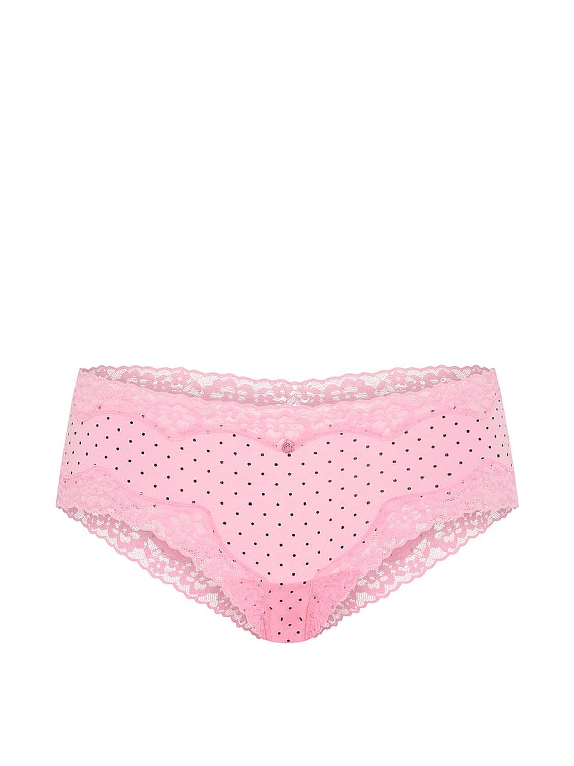 vs Lace Trim Cotton Lace-Waist Cheeky Panty Victoria Pink Pin Dots 3 of 3 