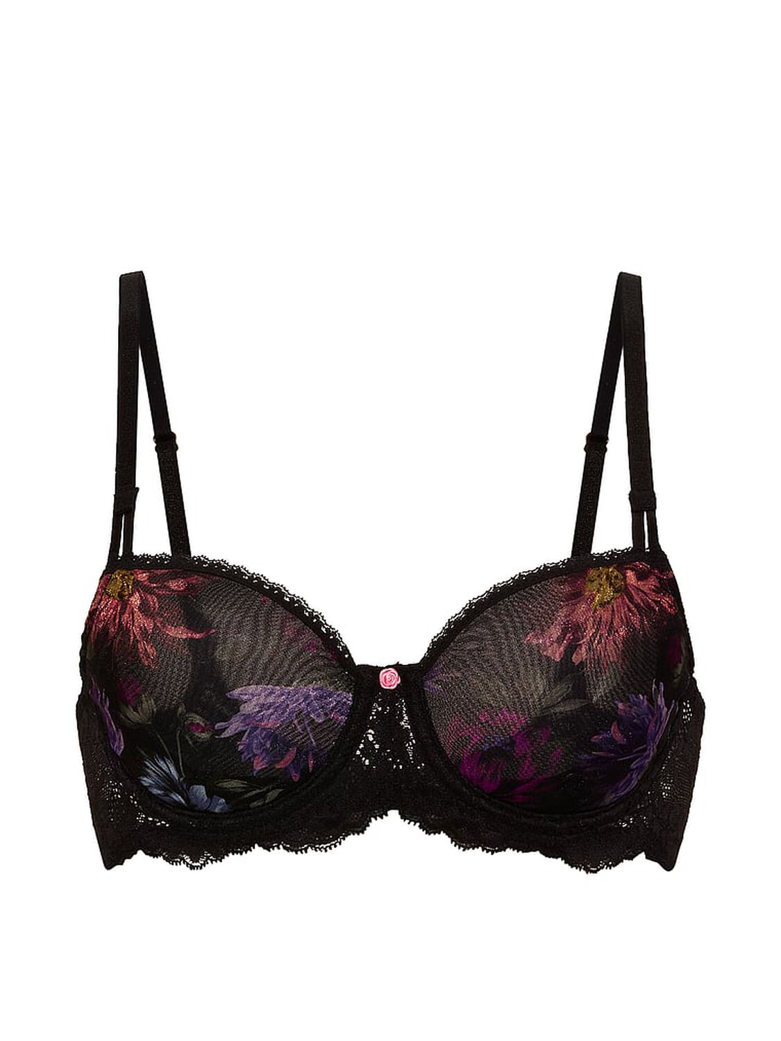 vs Dream Angels Wicked Sheer Shimmer Unlined Balconette Bra Dark Bloomy Floral 3 of 4 
