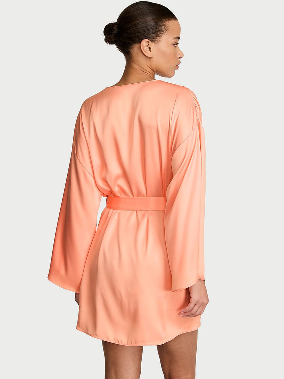 vs Victoria's Secret Satin Short Robe Tropical Peach 2 of 4 
