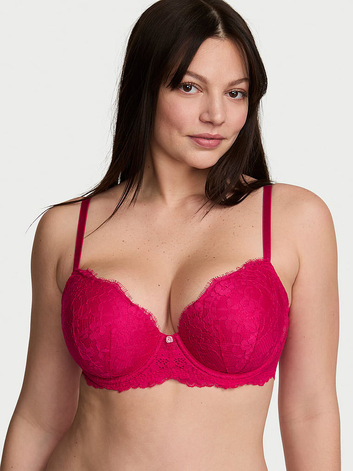 vs Dream Angels Lace Lightly Lined Classic Coverage Demi Bra Vibrant Fuchsia 1 of 3 