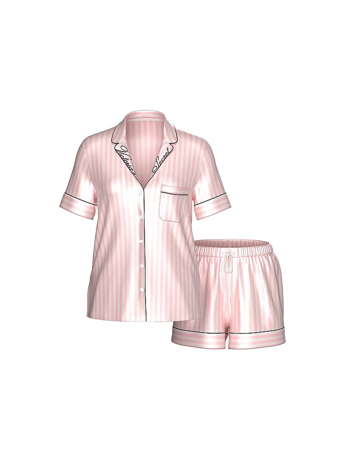 vs Victoria's Secret Glazed Satin Short Pajama Set Iconic Stripe 4 of 4 
