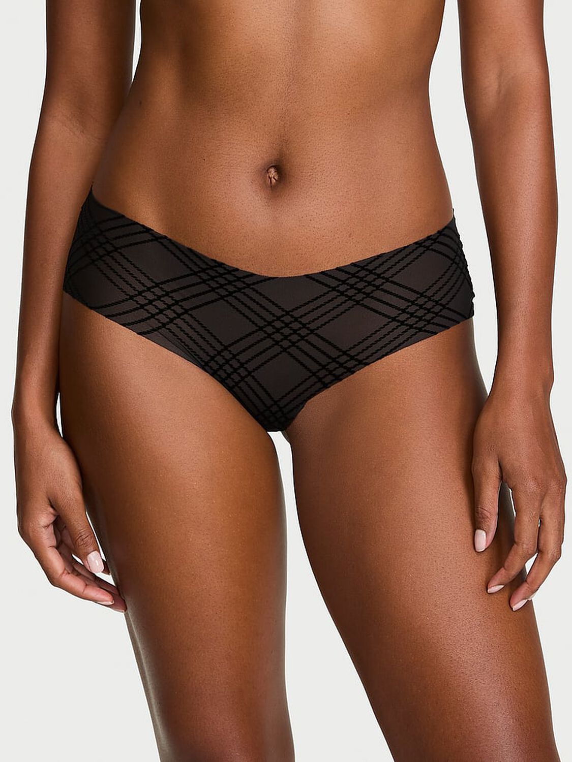 vs No-Show No-Show Plaid Mesh Cheeky Panty Black Flock Plaid 1 of 3 