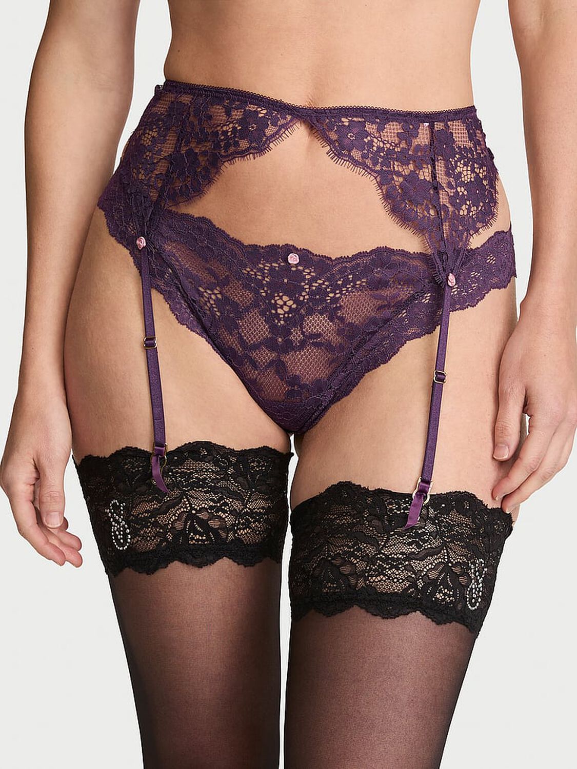 vs Dream Angels Lace Thong Panty Shadow Purple 1 of 2 