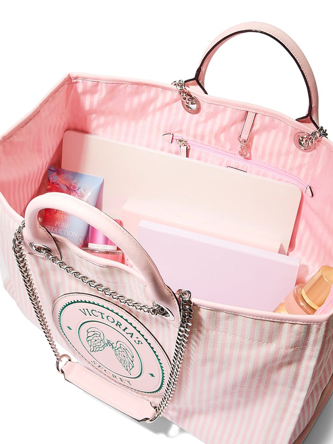 vs Victoria's Secret Chain Strap Tote Bag Small Heritage Stripe 3 of 3 
