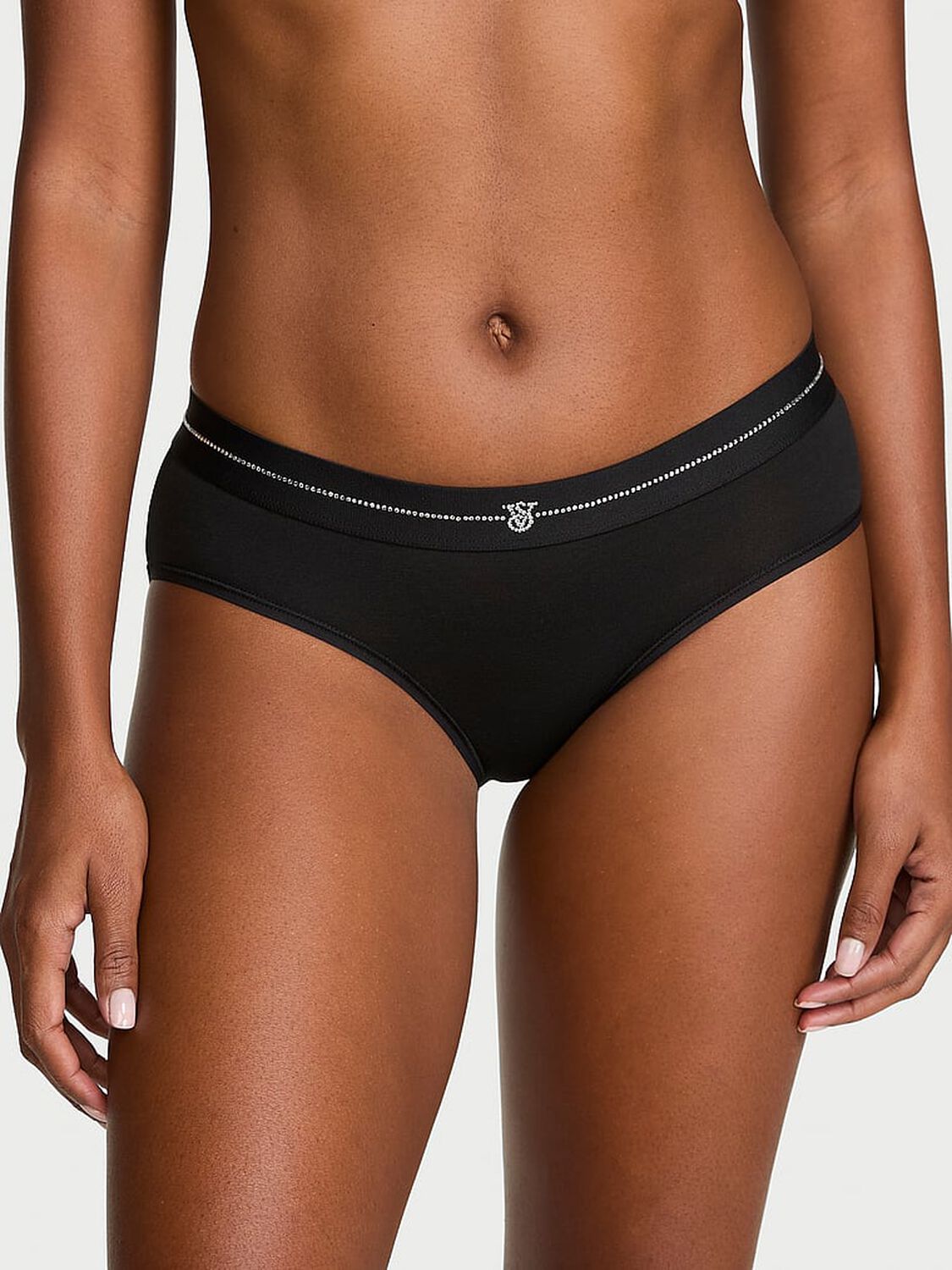 vs Cotton Shine Logo Cotton Hiphugger Panty Black 1 of 3 