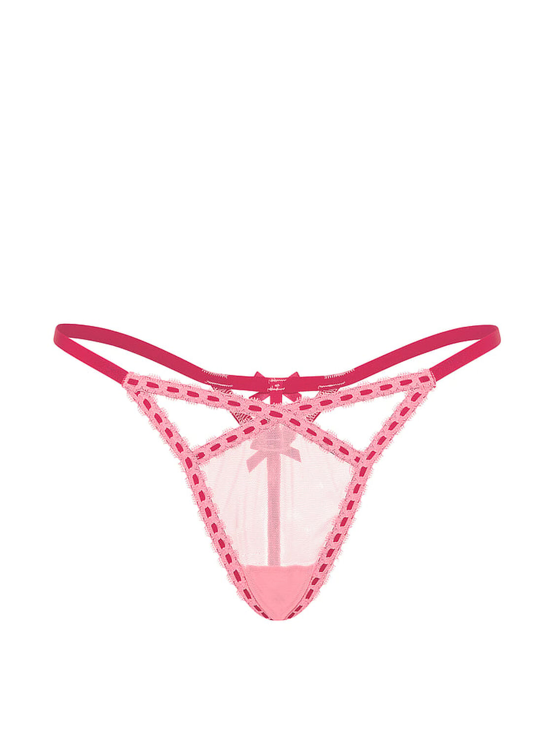 vs Dream Angels Ribbon Slot Mesh V-String Panty Wild Salmon 3 of 3 