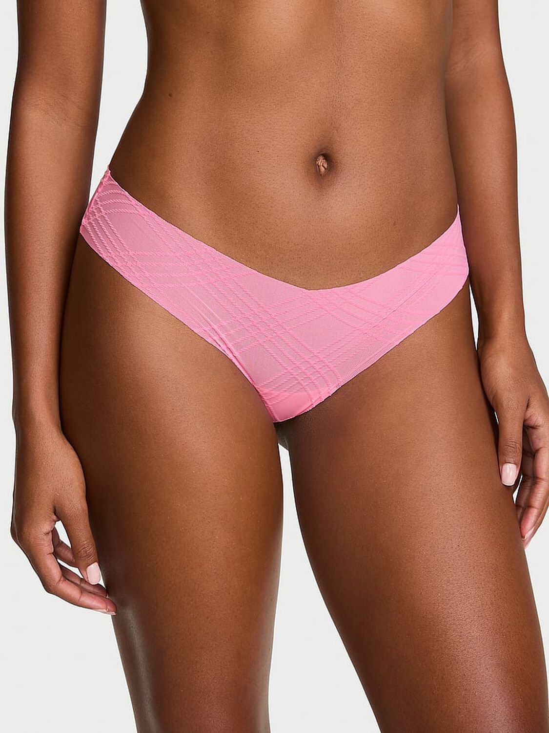 vs No-Show No-Show Plaid Mesh Thong Panty Pink Flock Plaid 1 of 4 