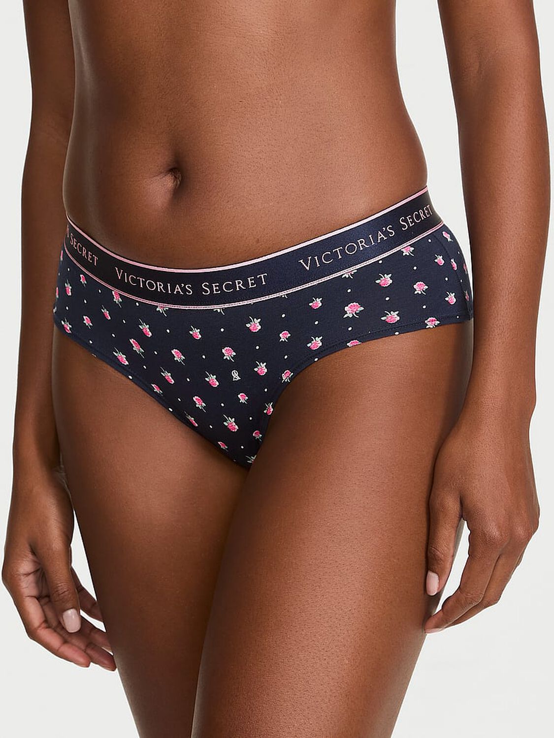 vs Cotton Logo Low-Rise Cheeky Panty Classic Navy Floral 1 of 3 
