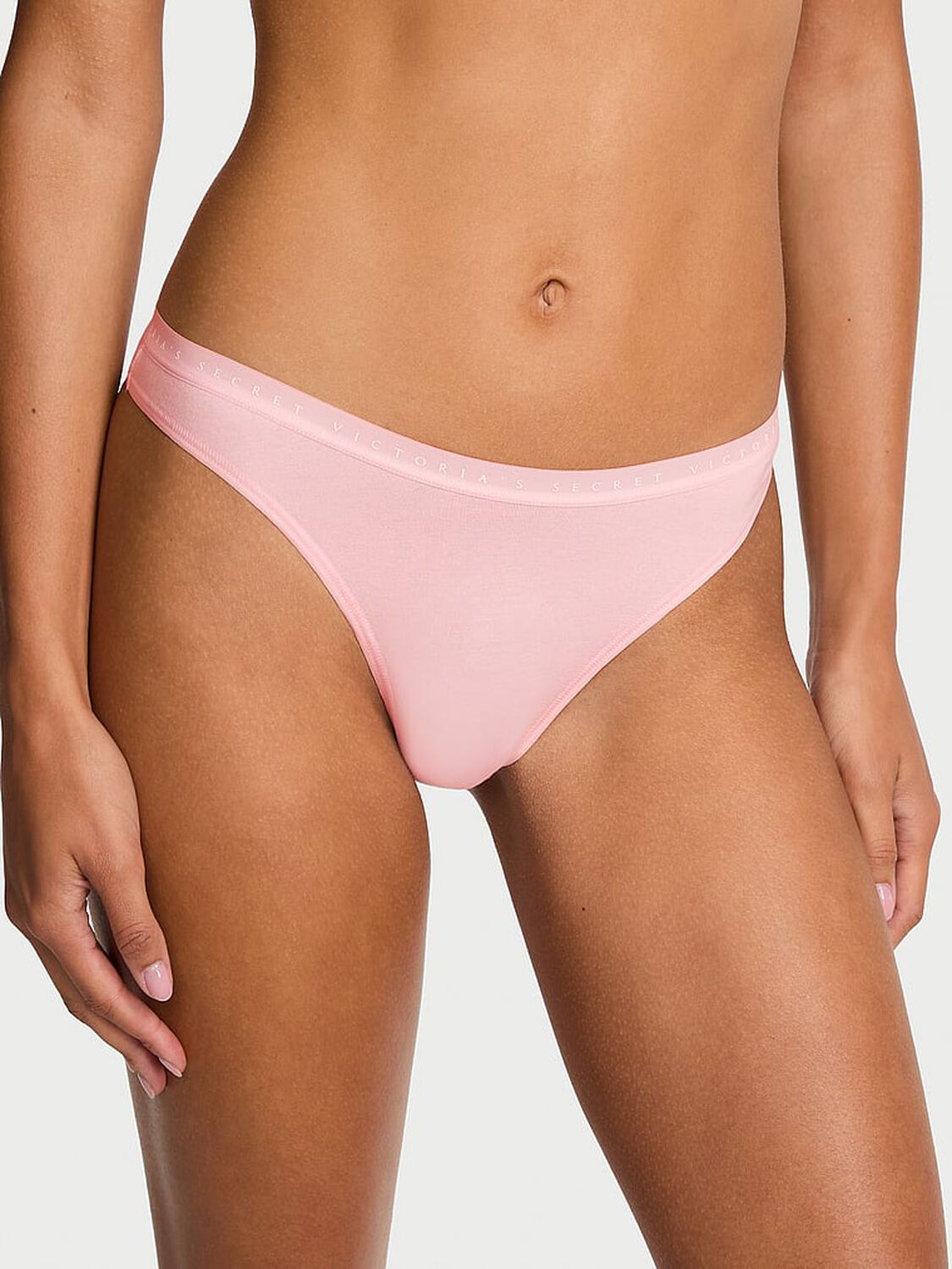 vs Victoria's Secret Stretch Cotton High-Leg Scoop Thong Panty Angel Pink 1 of 2 