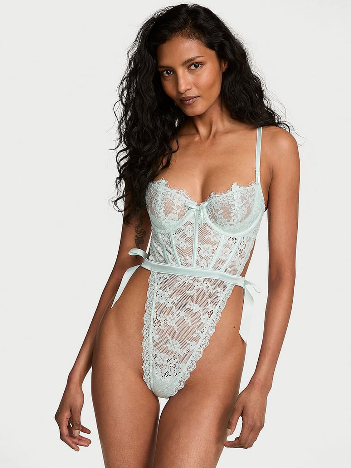 vs Dream Angels Wicked Unlined Lace Teddy Blue Bliss 1 of 3 