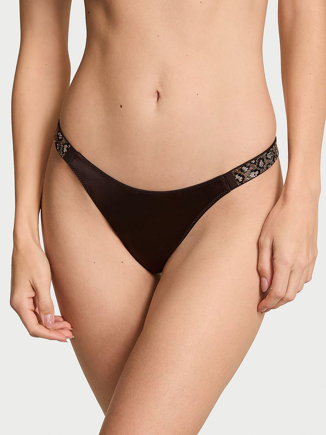 vs Very Sexy Shine Strap Thong Panty Dark Cacao Brown 1 of 4 