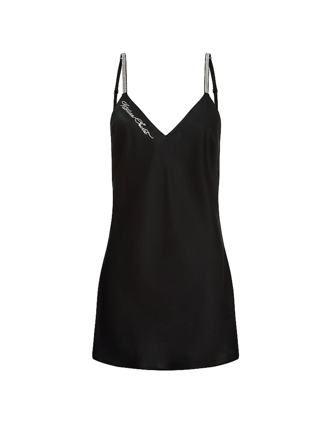 vs Very Sexy Shine Script Satin Mini Slip Dress Black 3 of 3 