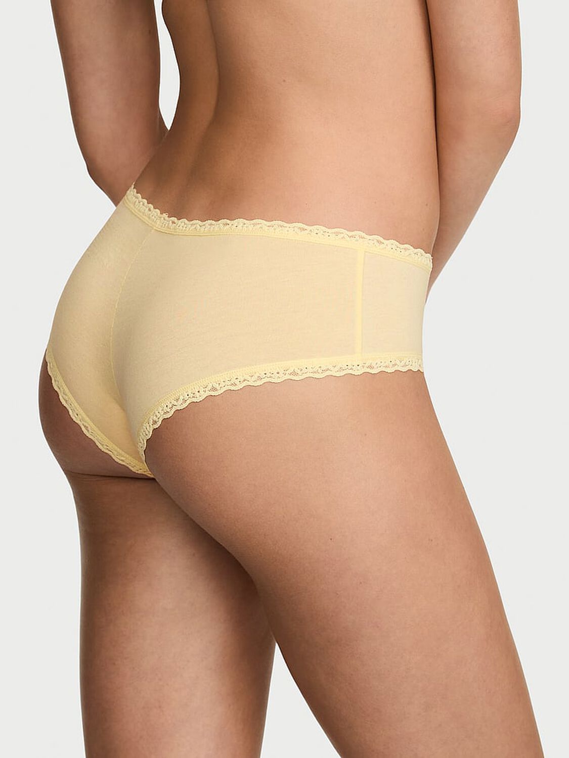 vs Lace Trim Cotton Lace-Waist Cheeky Panty Sunny Honey 2 of 3 