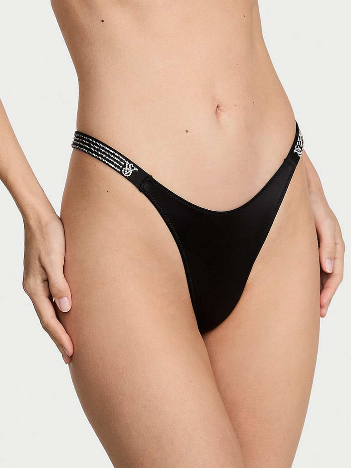 vs Very Sexy Ombr&eacute; Stripe Shine Strap Thong Panty Black 1 of 4 