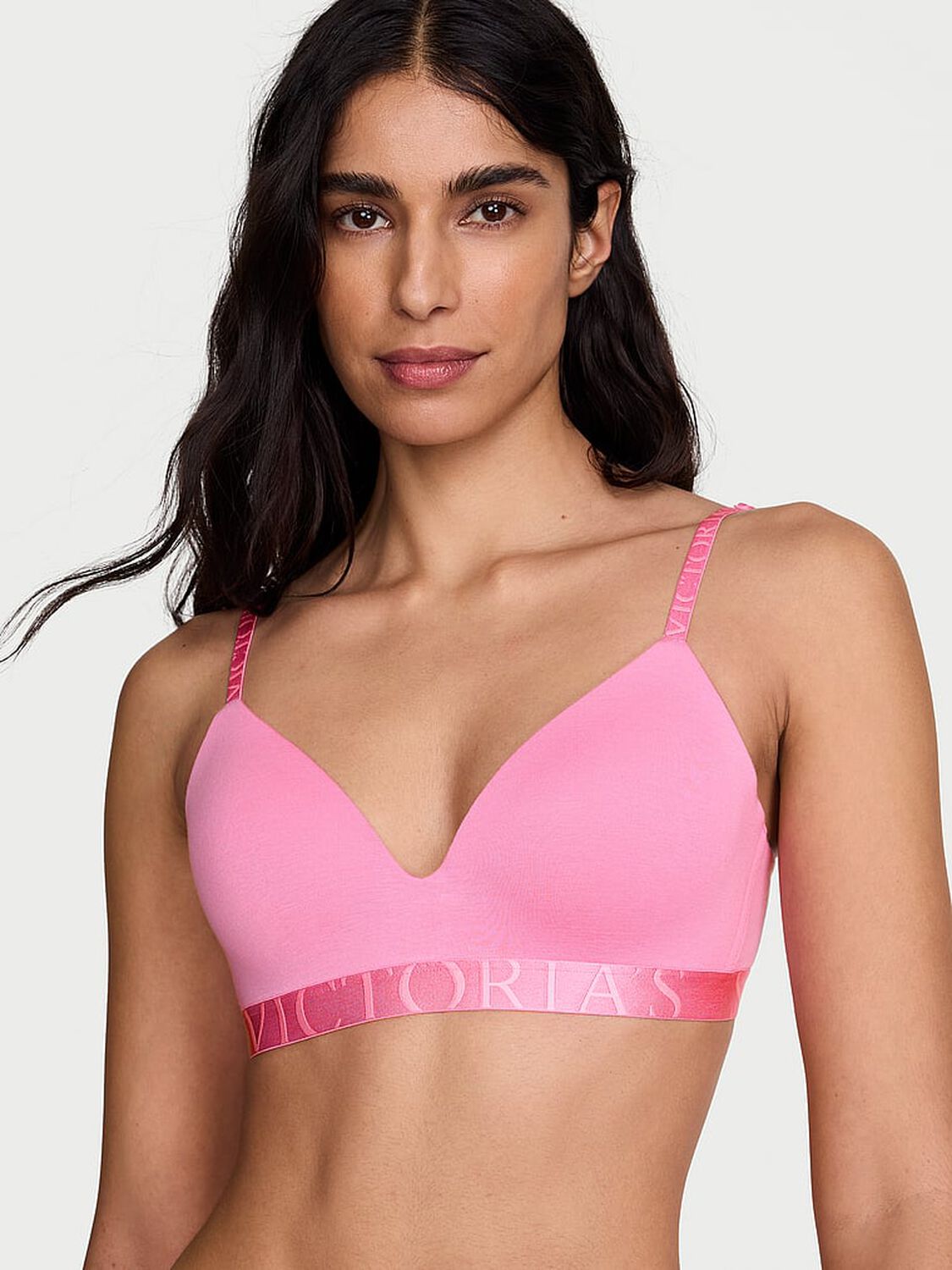 vs The T-Shirt Cotton Exploded Logo Lightly Lined Wireless Bra Pink Sugar 1 of 2 