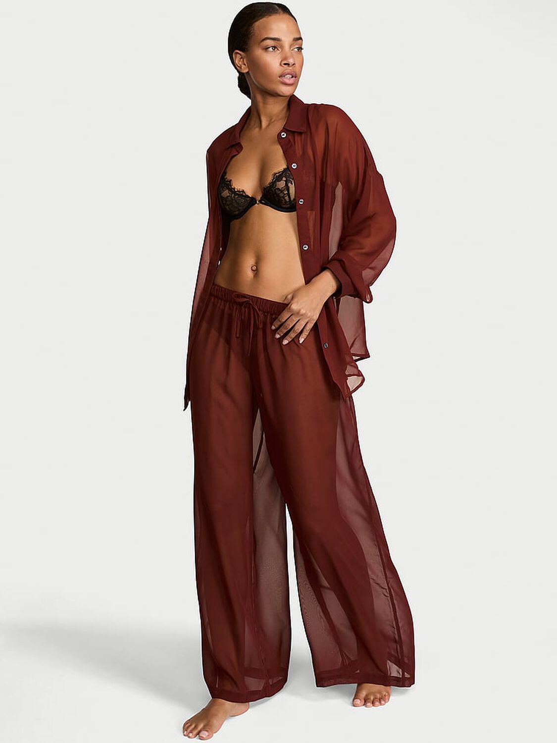 vs Victoria's Secret Chiffon Pleated Pant Cherrywood 1 of 2 