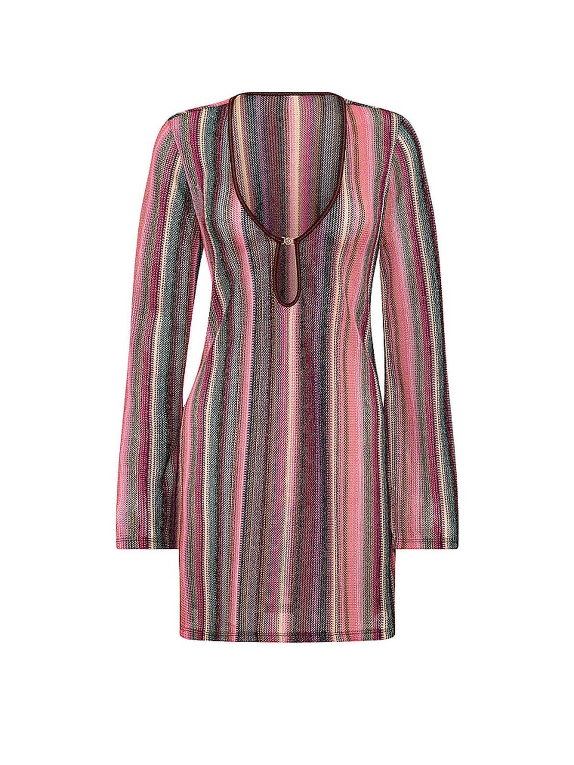 vs Victoria's Secret Swim Beachwear Shimmer Knit Long-Sleeve Mini Dress Dark Chili Shimmer Stripes 3 of 3 
