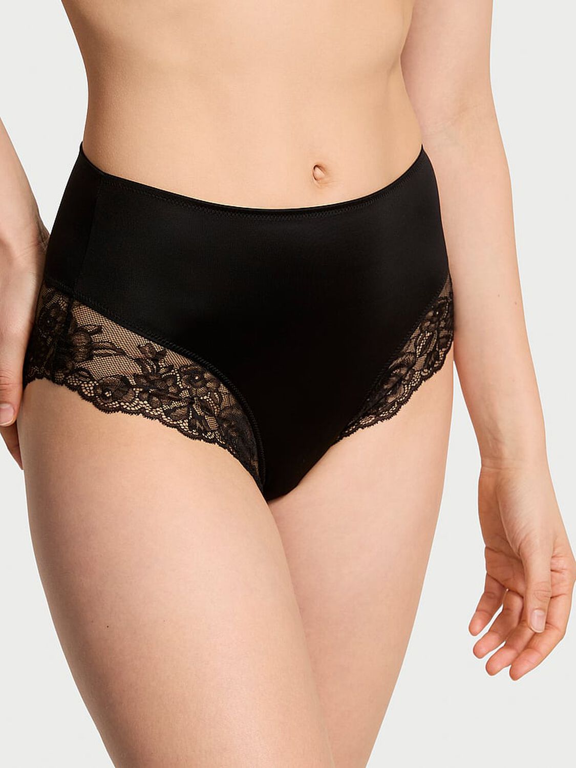 vs Very Sexy Lace-Trim High-Waist Brief Panty Black 1 of 3 