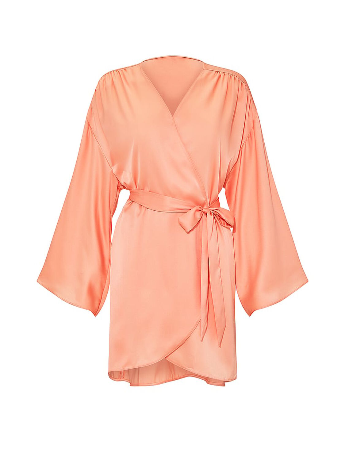 vs Victoria's Secret Satin Short Robe Tropical Peach 3 of 4 