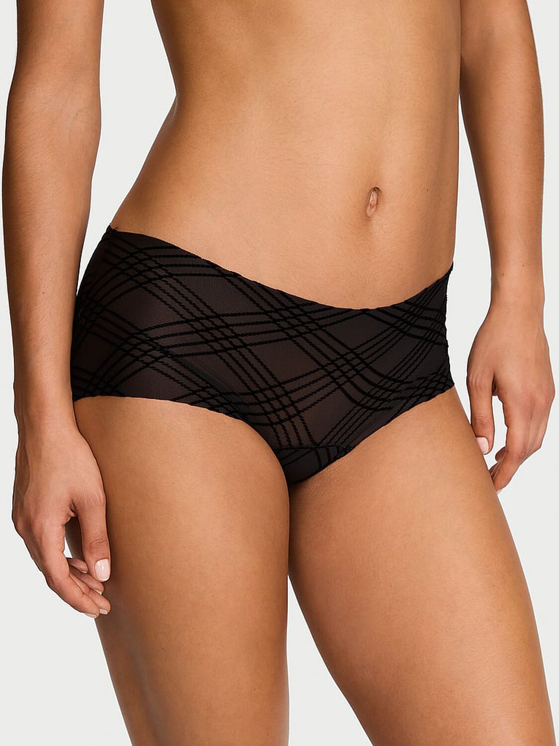 vs No-Show No-Show Plaid Mesh Boyshort Panty Black Flock Plaid 1 of 4 