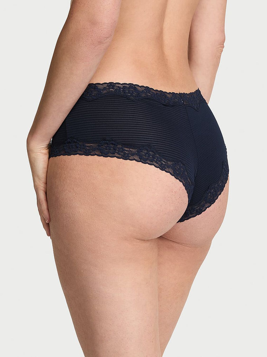 vs Lace Trim Cotton Shadow Stripe Lace-Waist Cheeky Panty 2 of 2 