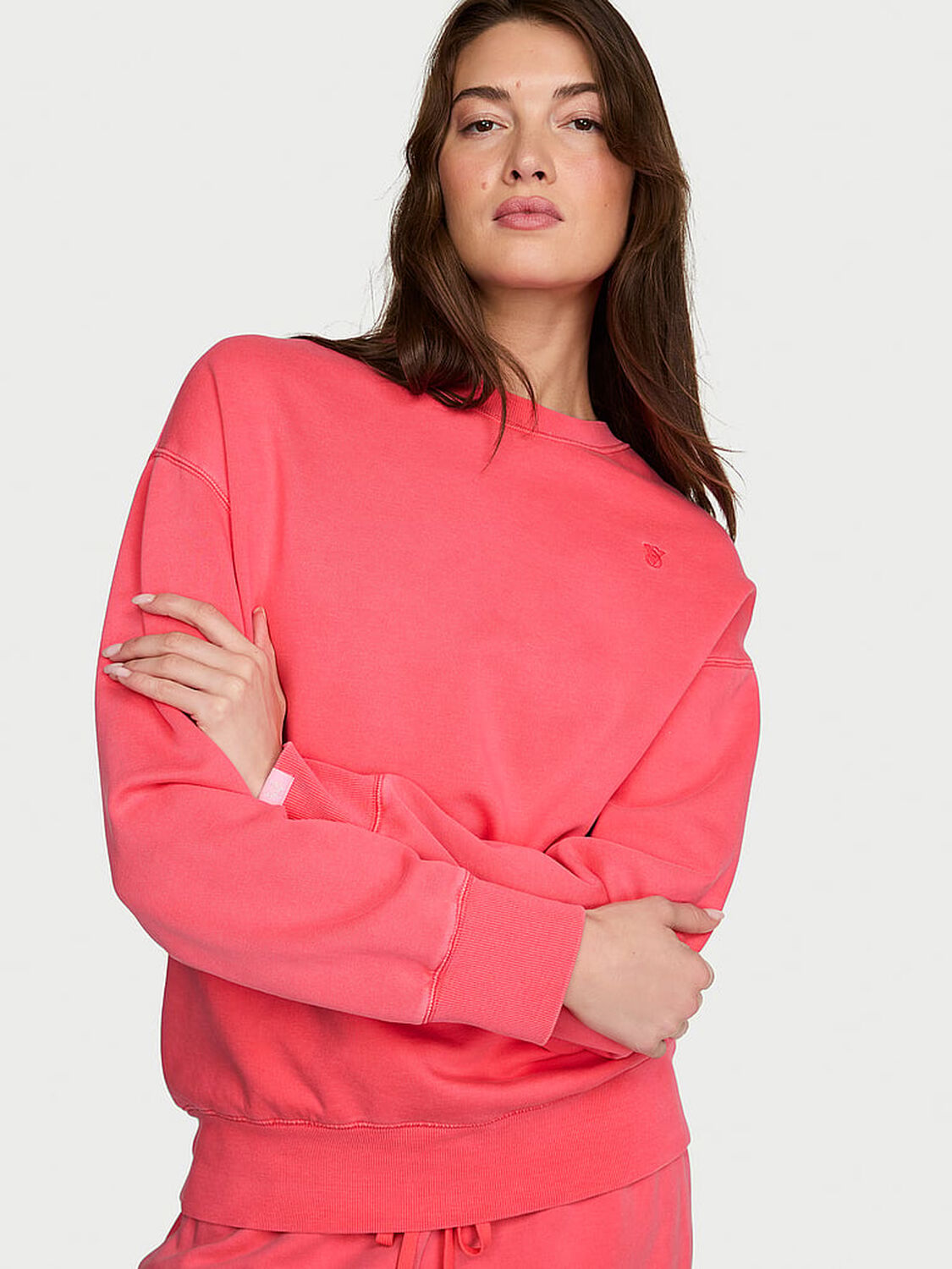 vs Angel Essentials Effortless Fleece Crewneck Sweatshirt Poppy 1 of 3 
