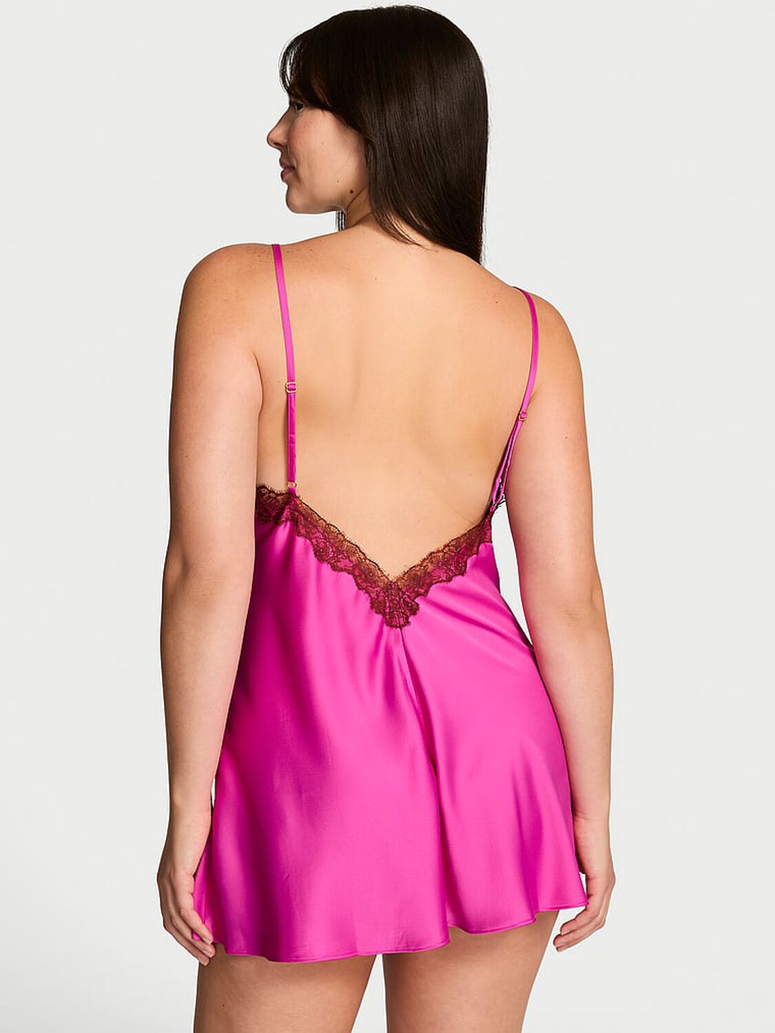 vs Very Sexy Satin Rose Lace-Trim Mini Slip Dress Pink Fire 2 of 3 