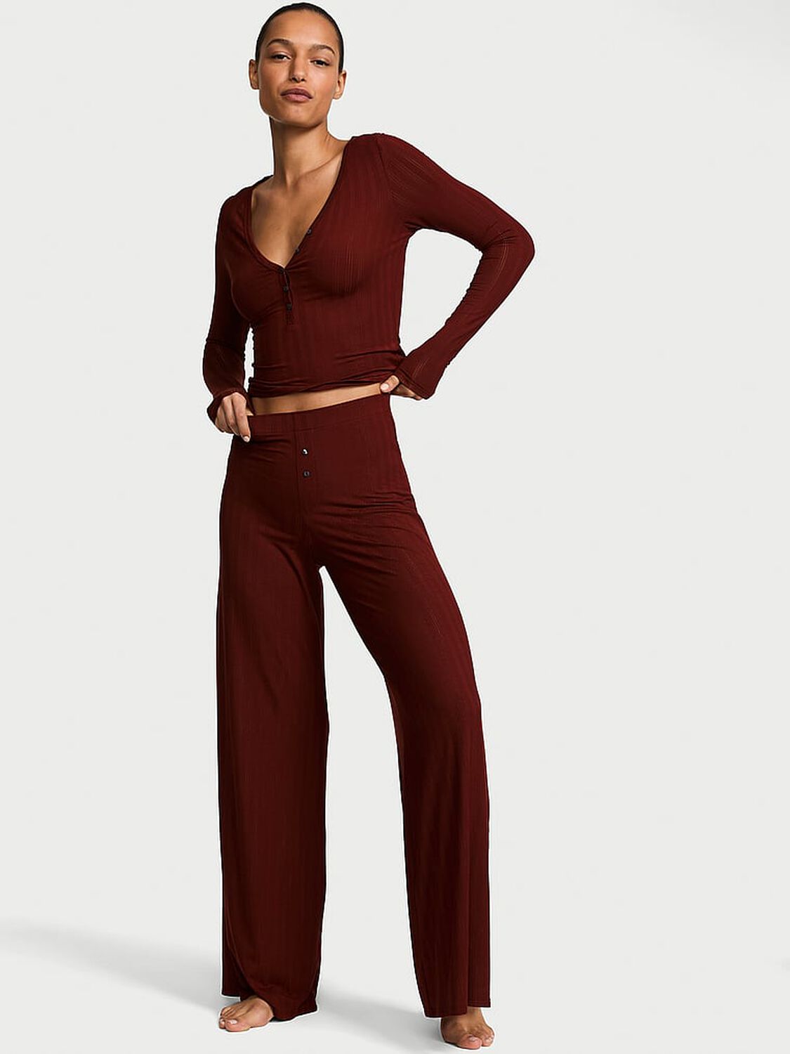 vs Victoria's Secret SoSoft&trade; Modal Ultra-Fine Henley Top & Pant Set Cherrywood 1 of 3 