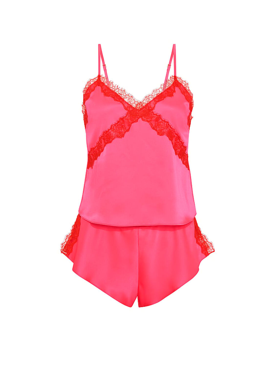 vs Very Sexy Satin Rose Lace-Trim Cami & Flutter Short Set Bombshell Pink 3 of 3 