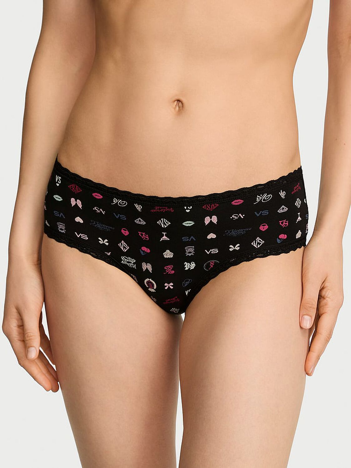 vs Lace Trim Cotton Lace-Waist Cheeky Panty 1 of 3 