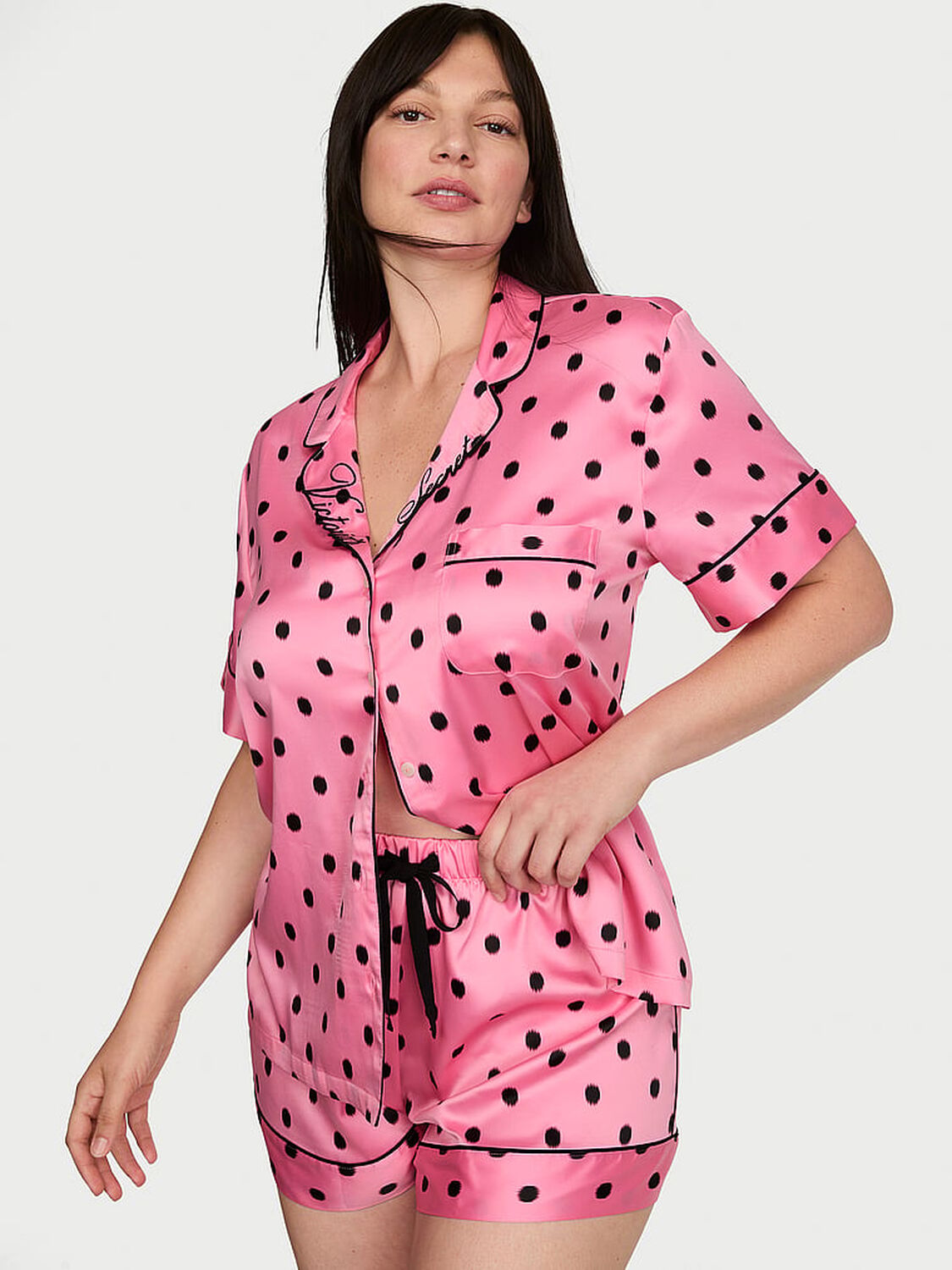 vs Victoria's Secret Signature Satin Short Pajama Set Pink Dot 1 of 3 