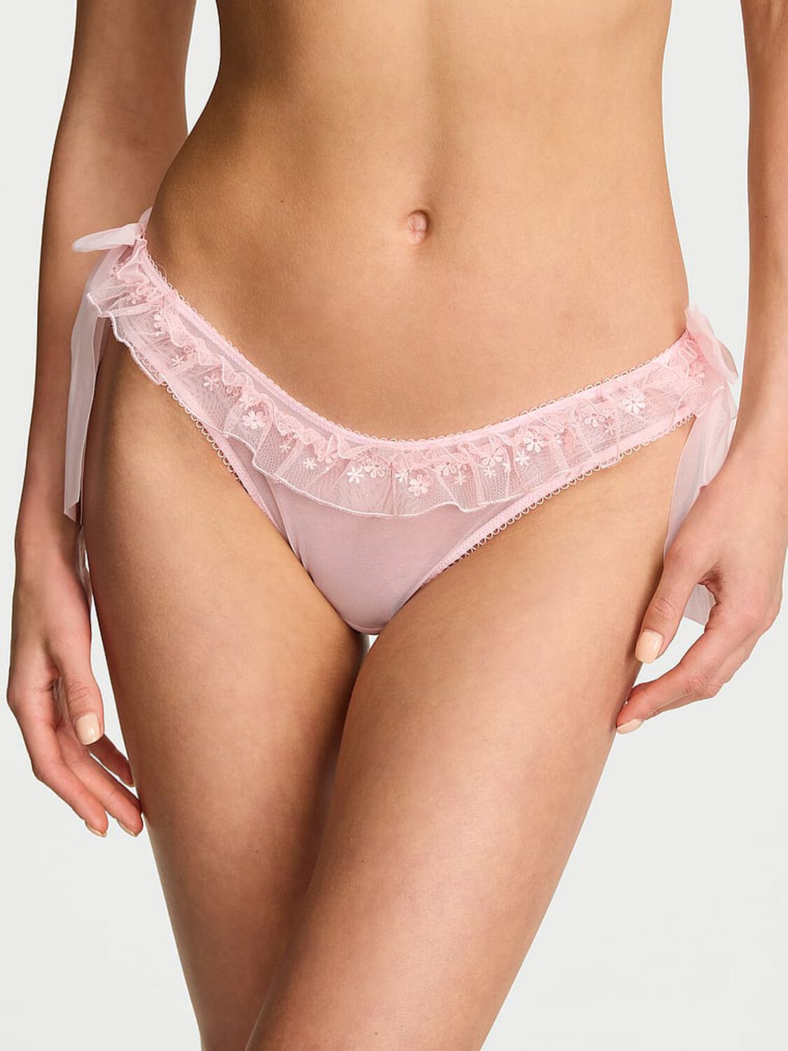 vs Dream Angels Blossom Embroidery Side-Tie Brazilian Panty Angel Pink 1 of 3 