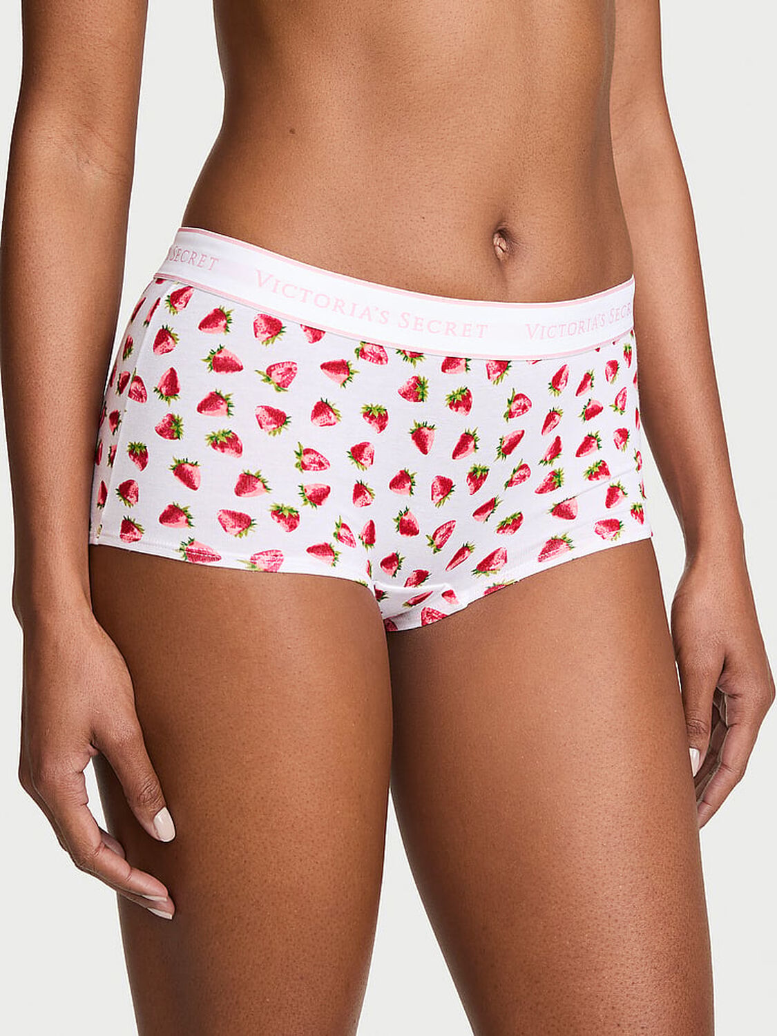 vs Cotton Logo Cotton Boyshort Panty White Strawberries 1 of 3 