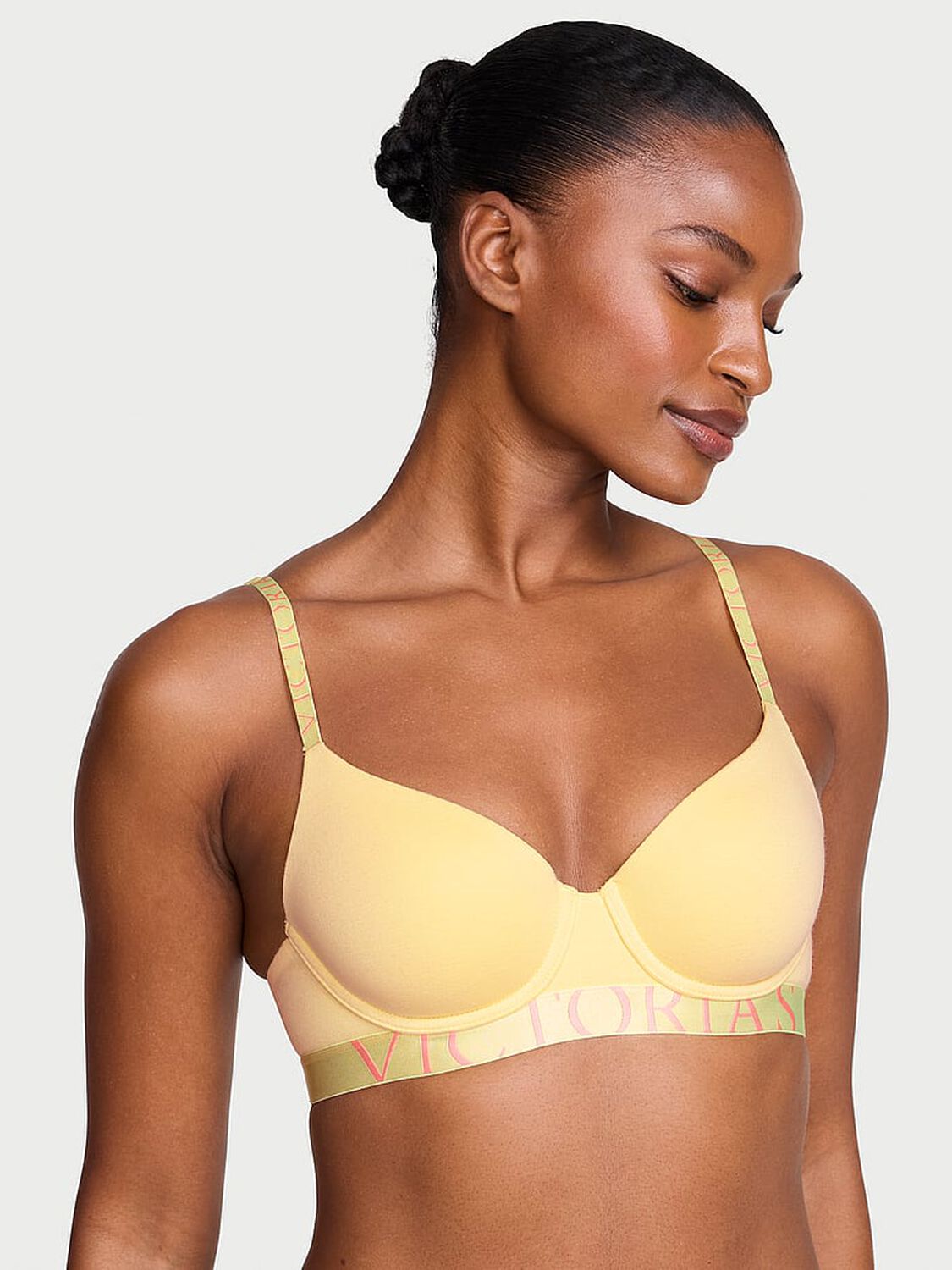 vs The T-Shirt Cotton Exploded Logo Lightly Lined Demi Bra Lemonade 1 of 3 