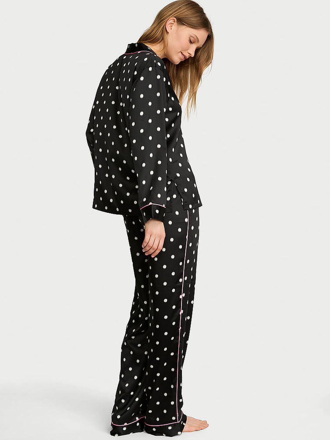 vs Victoria's Secret Signature Satin Long Pajama Set Black Dot 2 of 3 