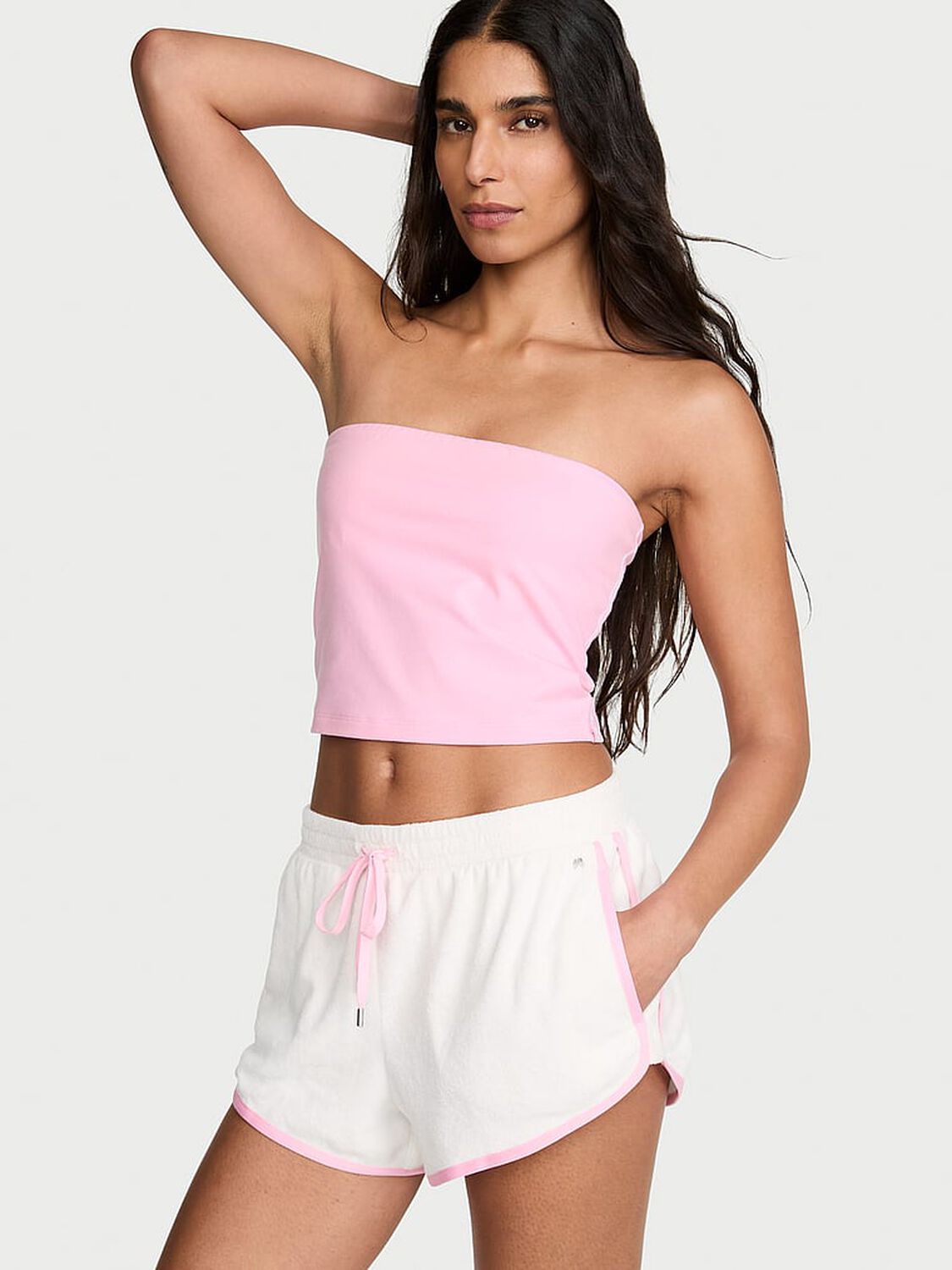 vs Angel Essentials Micro Terry Curved Hem Short Coconut White 1 of 3 