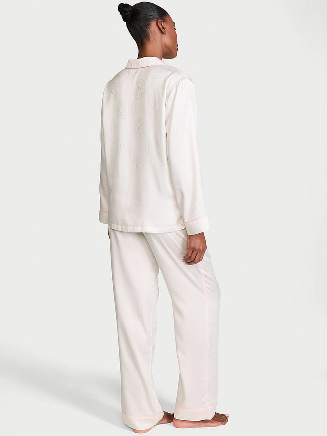 vs Victoria's Secret Glazed Satin Long Pajama Set Coconut White 4 of 4 